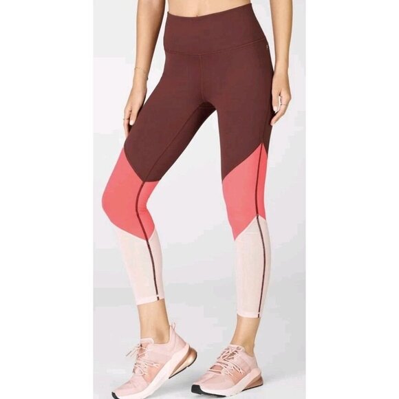 Fabletics Zone High Waisted Legging Large/XL Burgundy Rust Desert Rose Pant - Picture 1 of 16